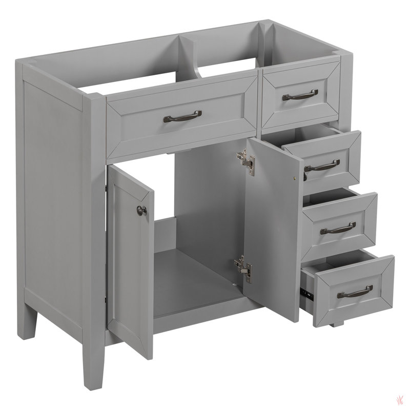 Meuble-lavabo 36 po sans lavabo, base d'armoire seulement, armoire de salle de bain avec tiroirs, structure solide et panneau en bois aggloméré
