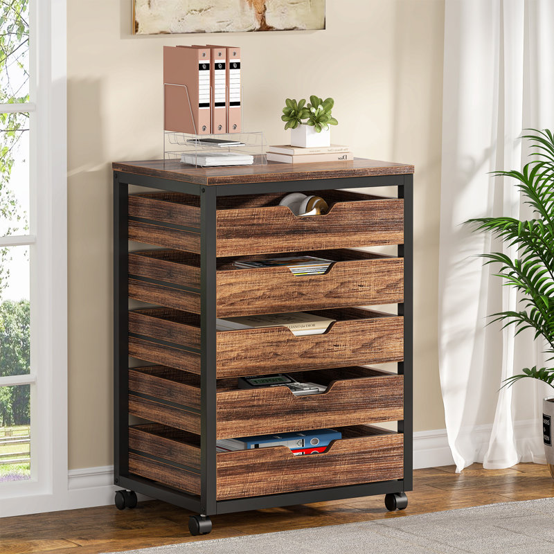 Classeur en bois 5 tiroirs, Brown/Black