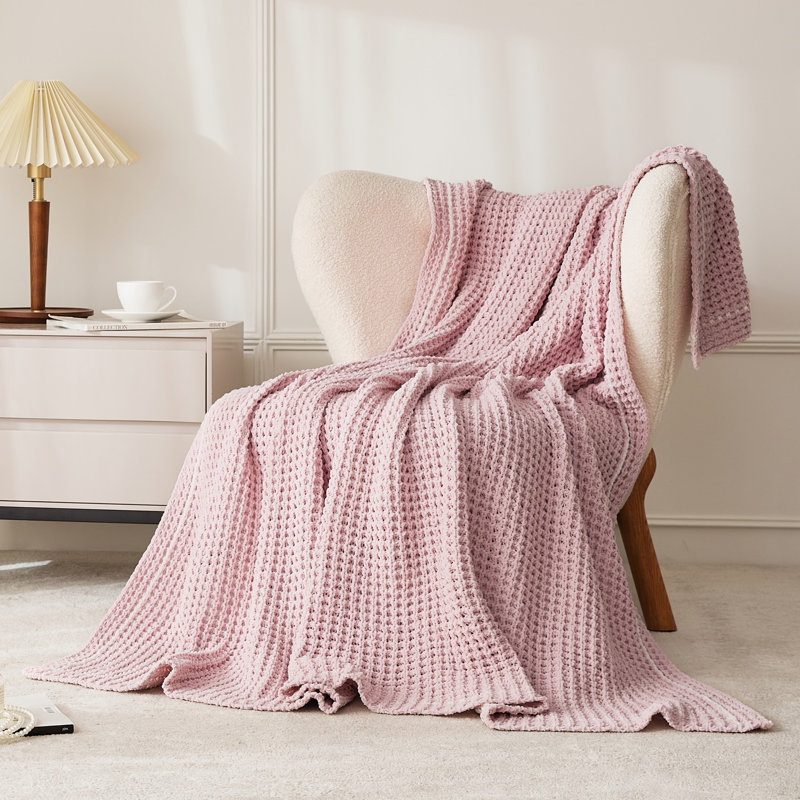 Waffle knit throw blanket, Pink