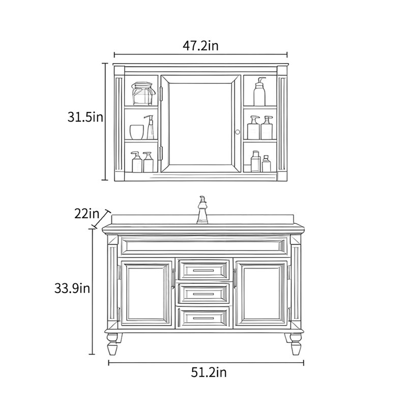Meuble-lavabo américain de style rétro, 51"