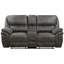 Ensemble de 3 fauteuils inclinables modernes, revêtement en microfibre grise, structure en bois massif et contreplaqué, mécanisme d'inclinaison à tirette, console de rangement centrale, fauteuil à bascule, supporte jusqu'à 136 kg par siège, rembourrage en mousse, bascule douce.