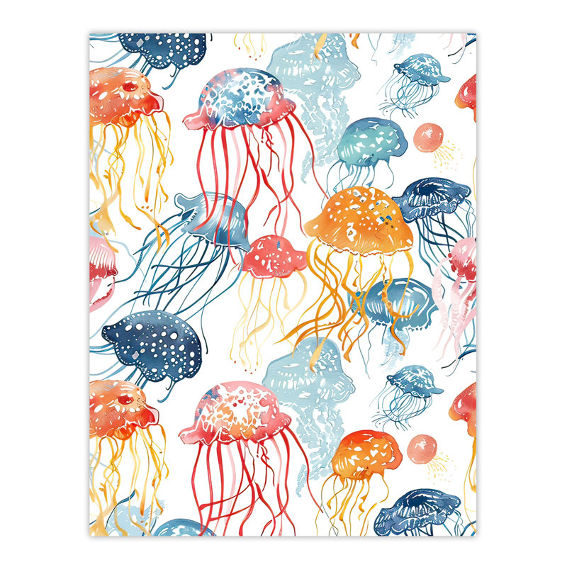 Jellyfish Bright Watercolour Wall Art Print