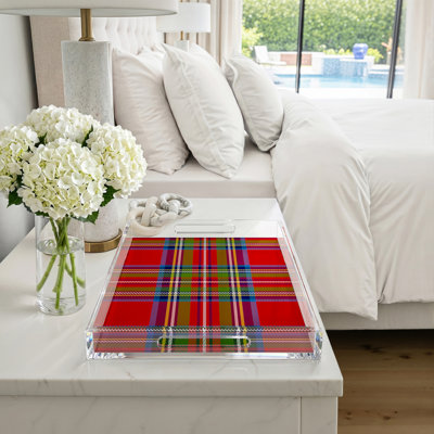 Plateau décoratif rectangulaire en acrylique à motif tartan de Noël