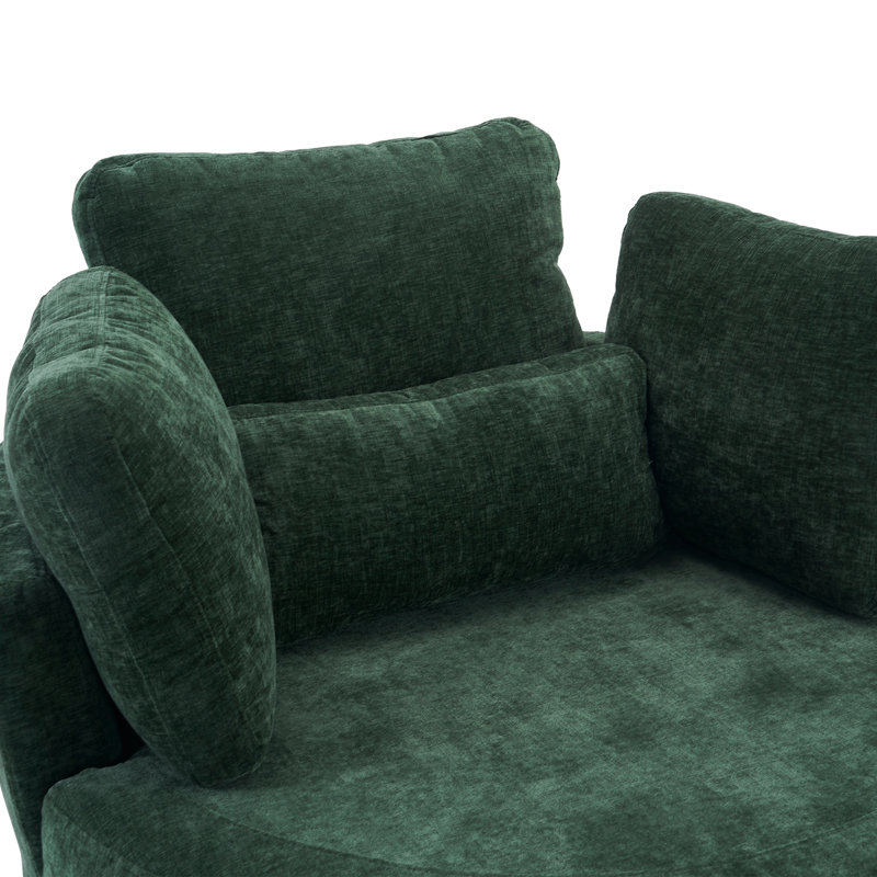 Swivel Armchair with Footstool, Green Chenille