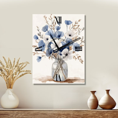 Fleurs nordiques minimalistes en vase - Horloge murale scandinave silencieuse en métal