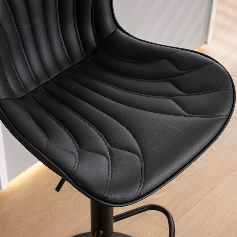 Swivel Height Adjustable Bar Stools Faux Leather Upholstered Counter Stools With Metal Frame, Black