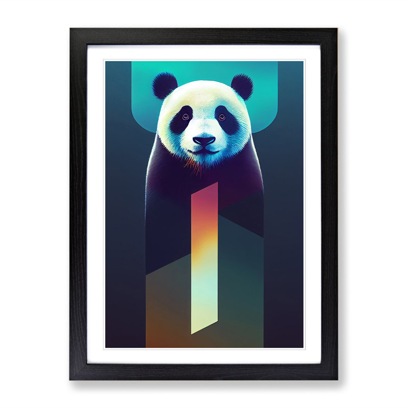 FRM-V0523-1064X Futuristic Panda - Single Picture Frame Print, 64cm H x 46cm W x 2cm D, Walnut Framed