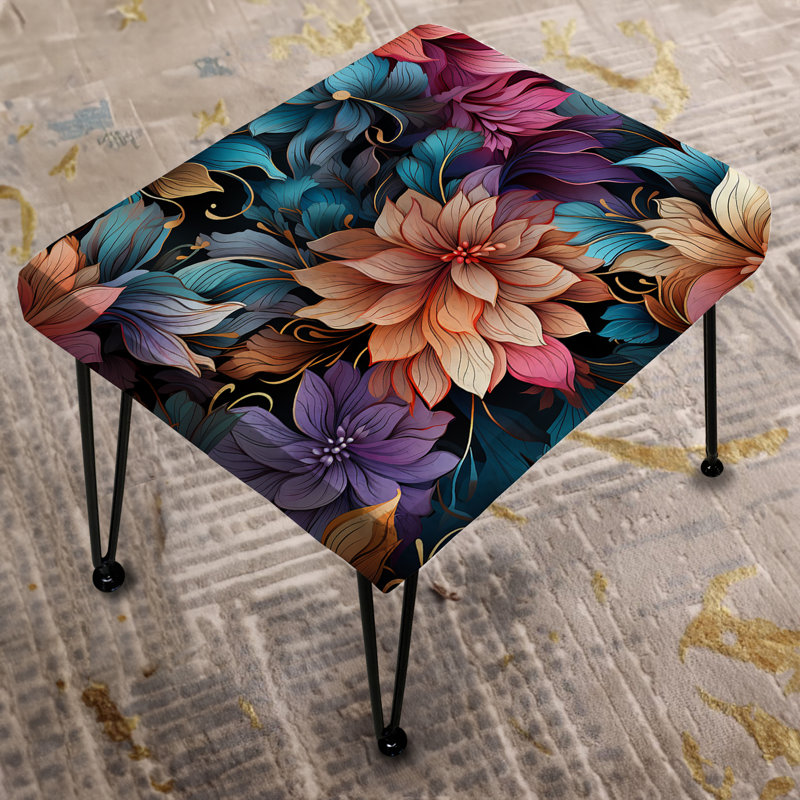 Multicolor Iridescent Luxury Floral Pattern - Floral Rectangle Ottoman