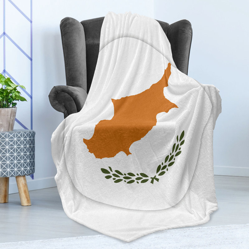 Ambesonne Cyprus Throw Blanket Rounded South Cypriot Flag, 50" W x 70" L