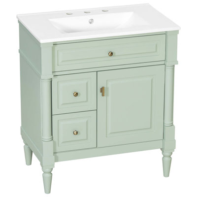 30" Bathroom Vanity With Sink Freestanding Bathroom Cabinet With Flip Drawer & Adjustable Shelf, Metal Handles