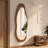 Wavy LED Full-Length Mirror with Solid Wood Frame, Shatterproof, Floor and Wall Mount-1926038089