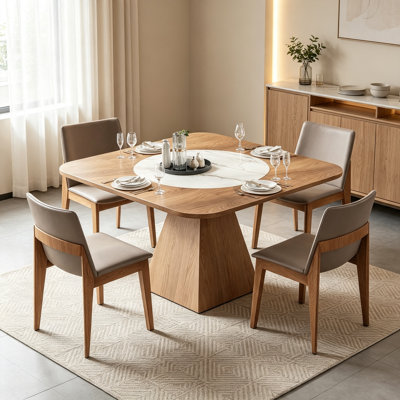 Modern Stone Slab Turntable Square Dining Table