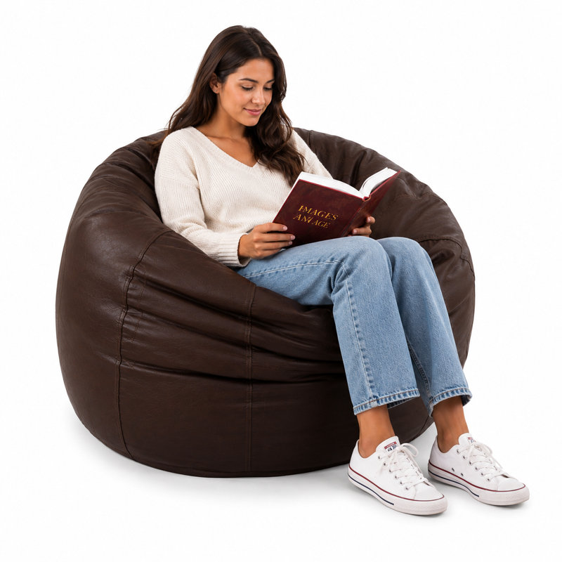 Grand coussin à billes, Similicuir brun