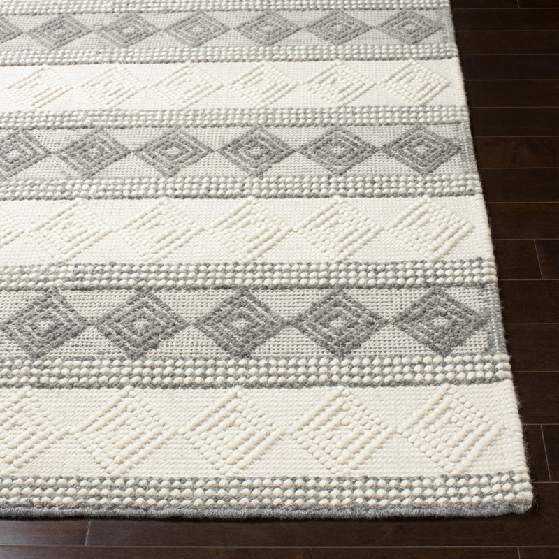 Tapis beige / gris / crème en laine tissée à la main Latrissa, Rectangle 6 pi x 9 pi