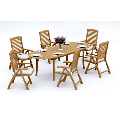  Ensemble de salle à manger 9 pièces en bois de teck de qualité A: table ovale à double extension de 94 po et fauteuils inclinables et pliables Ashely # 11AS2208