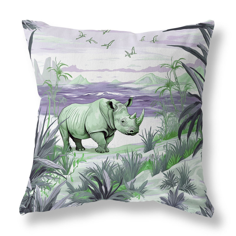 Coastal Rhino Reversible Throw Pillow, Green/Purple, 16"H x 16"W