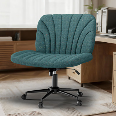 Luxvie Criss Cross Chair with Wheels, Ergonomic Office Cross Legged Swivel Chairs for Adult with Thick Cushion, Oversized Wide Seat Office Desk Comfy by Inbox Zero