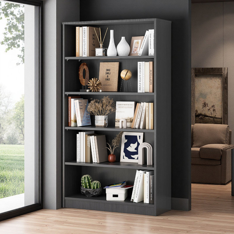 Bibliothèque pour bibliothèque de bureau à 5 tablettes de 60 pouces de hauteur pour bibliothèque de salon à 5 niveaux, Gris