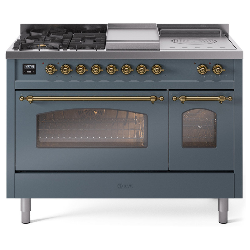 ILVE Nostalgie II 48 Dual Fuel Range, Blue/Gray/Brass, Natural Gas