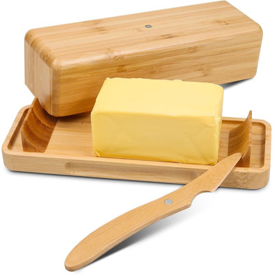 Beurrier en bambou avec couvercle pour contenant à beurre de comptoir pour réfrigérateur Porte-beurre magnétique avec couteau pour East Coast et West Coast