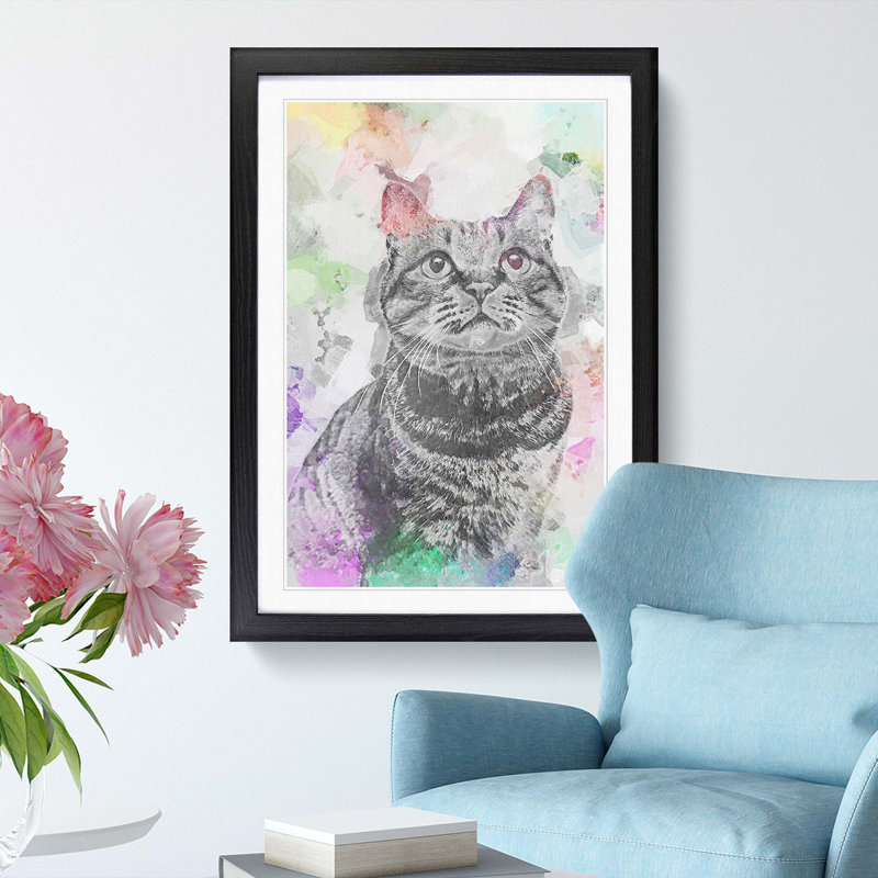 Colours of a Cat in Abstract - Picture Frame Graphic Art Print, 48cm H x 36cm W x 2cm D, Black Framed