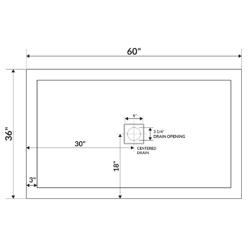 60'' W 36'' D Rectangular Double Shower Base, Center, Right Double Threshold
