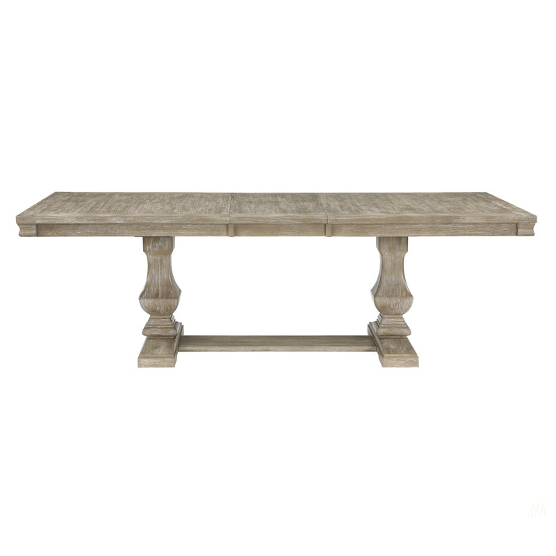 Table de salle à manger de style traditionnel avec rallonge en bois brun et gris, Gris