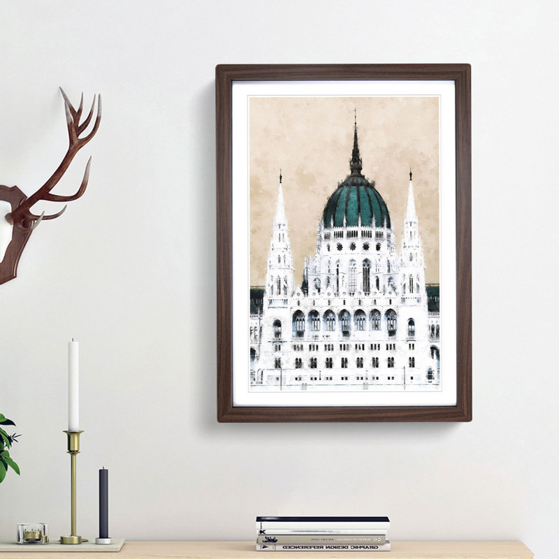 Parliament Building in Budapest - Picture Frame Graphic Art Print, Walnut Framed, 87cm H x 62cm W x 2cm D