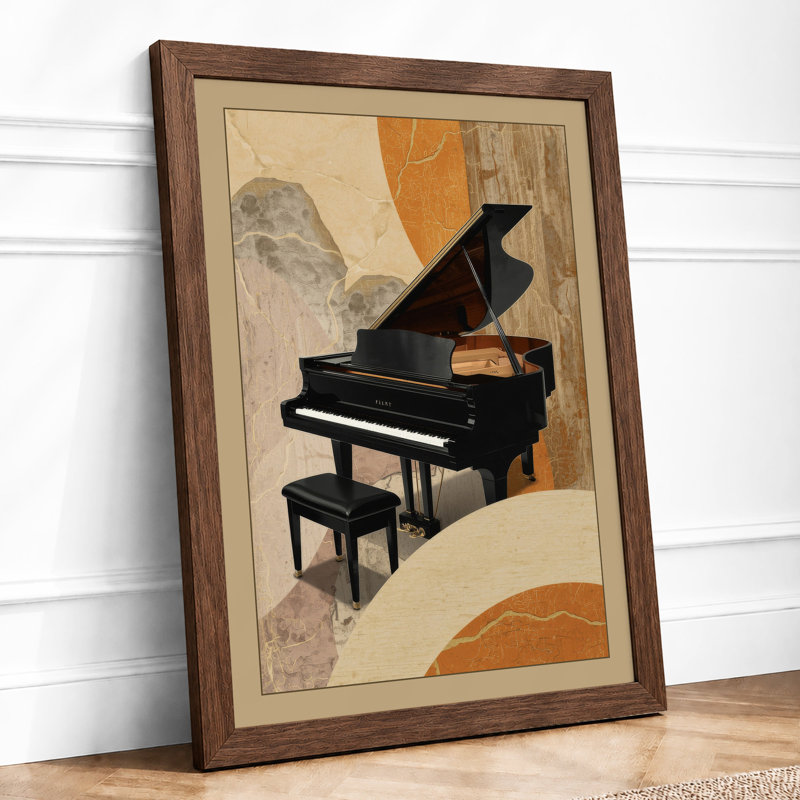 Piano in Geometry Modern - Framed Print, Walnut, A3 - 42.0 x 29.7 cm