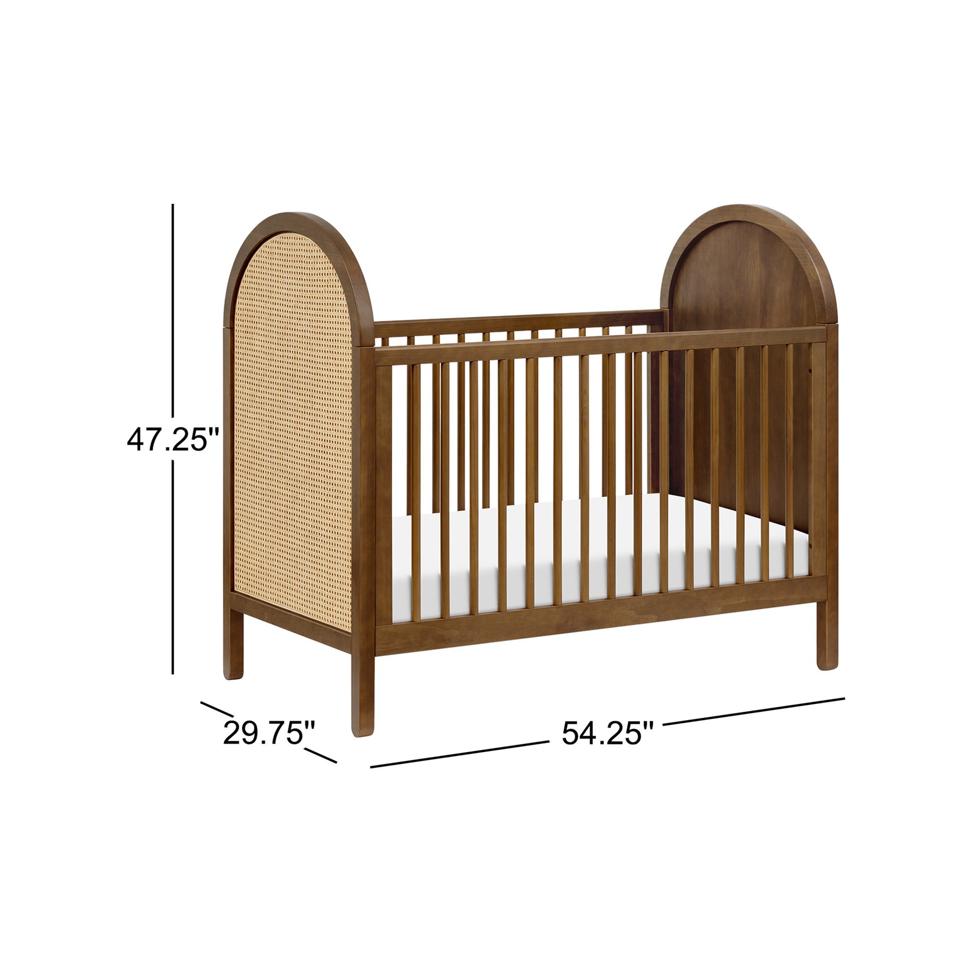 Bondi Cane 3-in-1 Convertible Crib with Toddler Bed Conversion Kit, Natural Walnut with Natural Cane