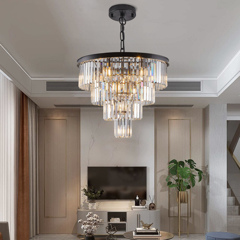 12-Black round dimmable transparent crystal Chandeliers
