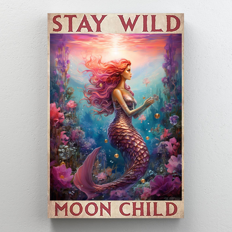 Mermaid Stay Wild Moon Child, H 20 po x l 16 po x P 1,25 po
