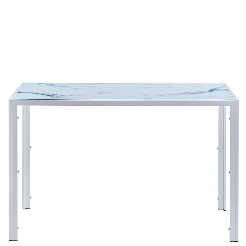 Helsea Glass Top Metal Base Dining Table, White