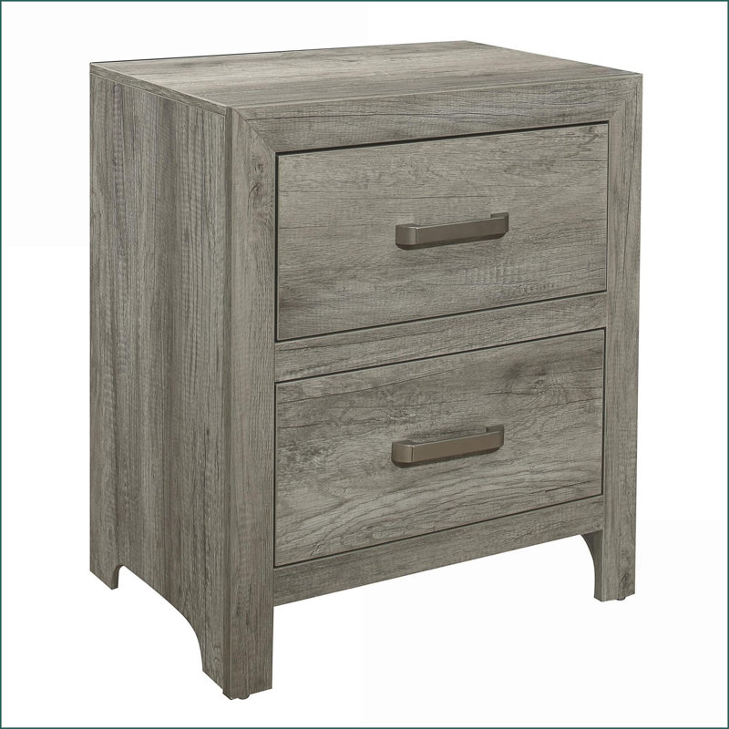 Weathered Grey Transitional 2-Drawer Nightstand No Assembly, Grey