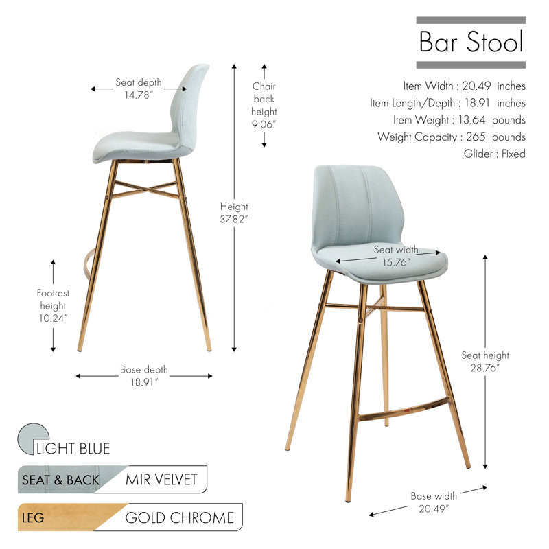 Downing 28.76" Bar Stool, Light Blue