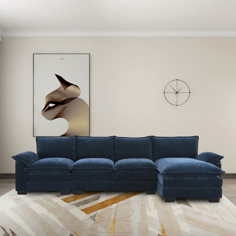 Canapé modulaire en chenille 3 pièces, Chenille bleu foncé