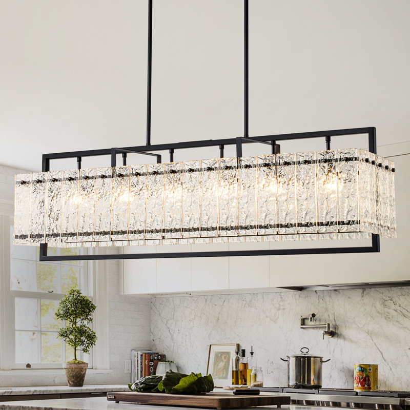 Lustre rectangulaire 6 lumières pour îlot de cuisine à intensité variable