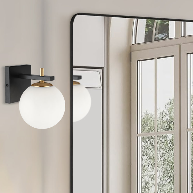 Kache 1 Light Dimmable Armed Sconce, Matte Black and Aged Brass