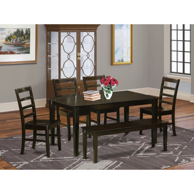 Ensemble de table de salle à manger 6 pièces comprenant une table rectangulaire en bois et 4 chaises de salle à manger avec banc, 36 x 60 pouces, cappuccino