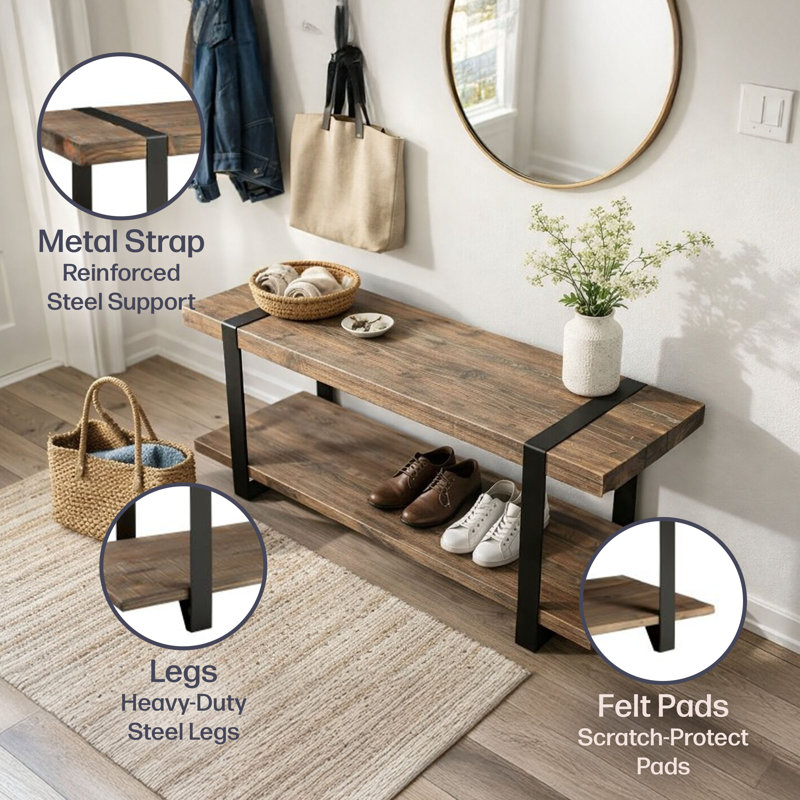 Modesto 48-Inch Solid Wood Entryway Bench with Storage Shelf