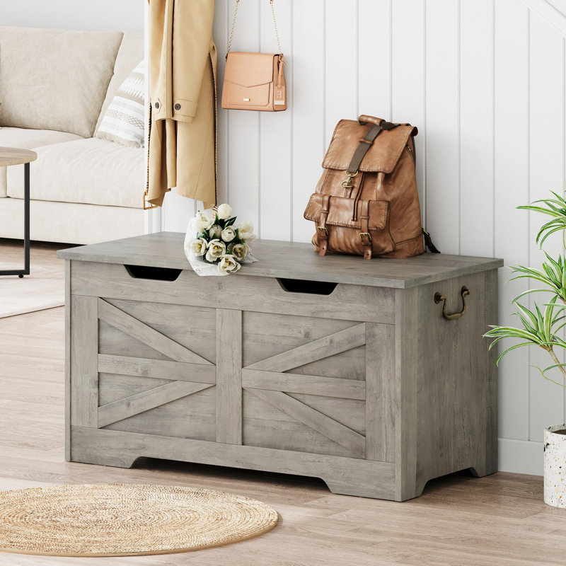 Storage Chest, Wooden Storage Bench with Safety Hinge, Retro Blanket Storage Trunk for Entryway, Living Room, Supports 350 lb
