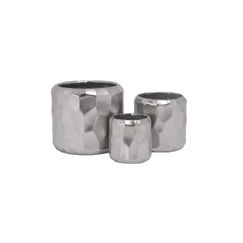 Ceramic Round Pot Matte Finish Silver-7.50"H
