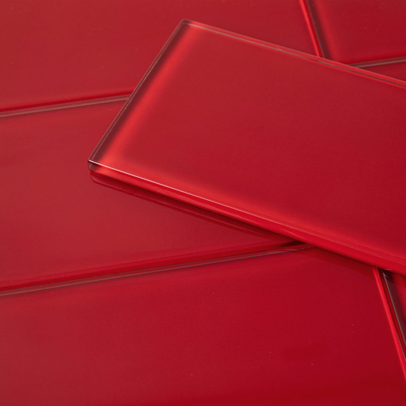 3" x 9" Glass Subway Tile, Ruby Red