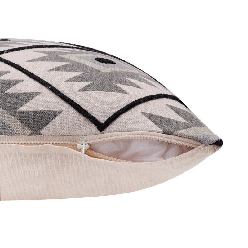 Geometric 100% Cotton Throw Square Pillow Cover, Gray/Black, Polyester
