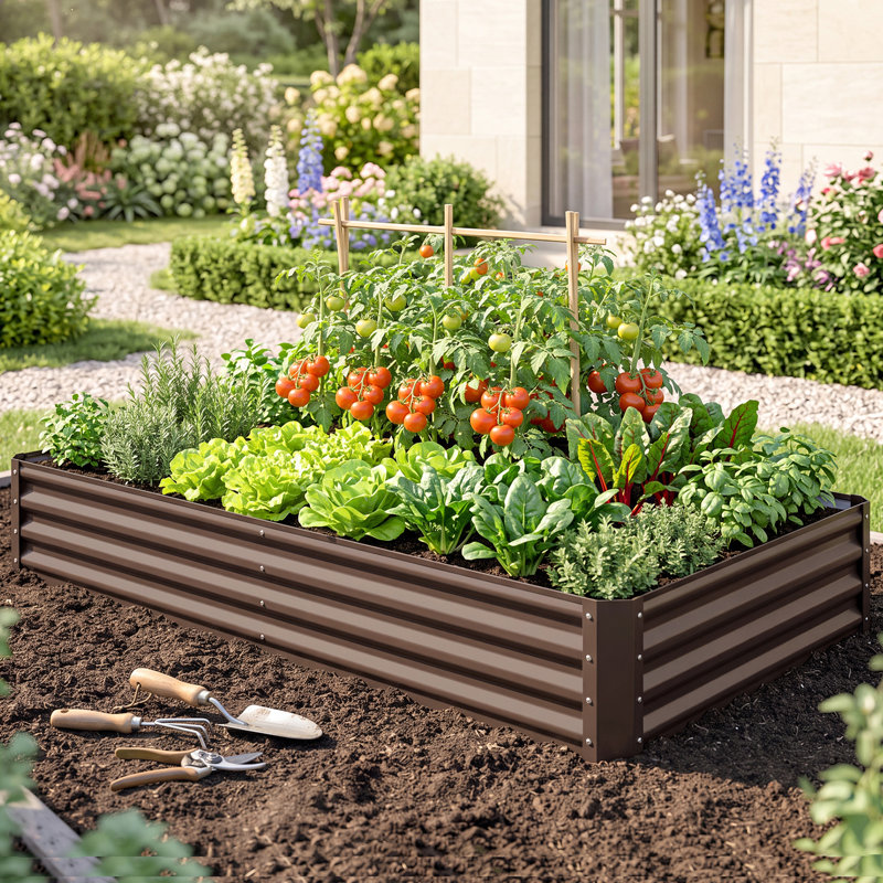 Lit de jardin surélevé en métal, H 11,81 po x l 90,9 po x P 43,66 po, Brun