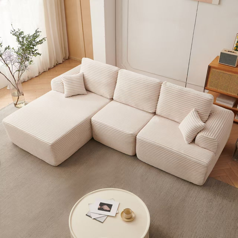 Boneless 106" Oversized Modular Sectional Sofa, with Convertible L-Shape Couch, Left Hand Facing, Beige