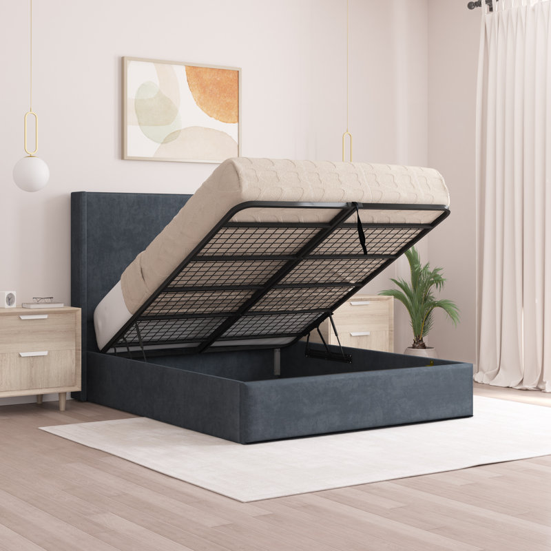 Boiko Upholstered Ottoman Storage Bed, Charcoal, Super King (6')