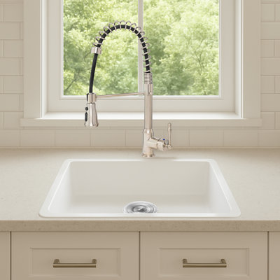 Fireclay 27 in. Single Bowl Undermount Kitchen Sink with Faucets, Basket Strainer