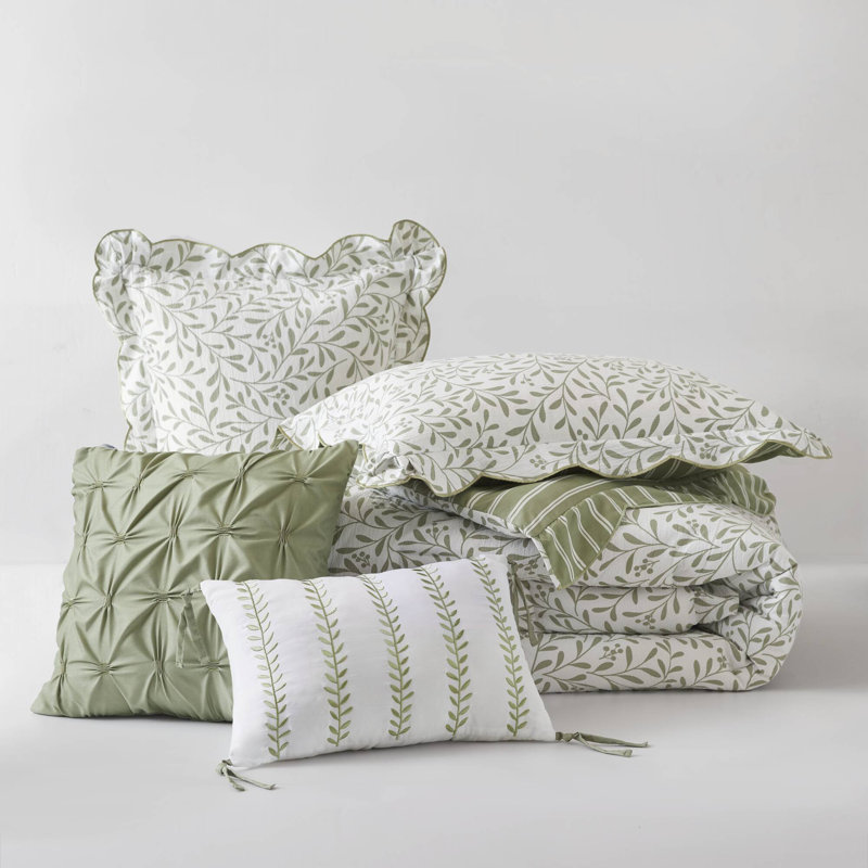 Ultra-soft Sage Green Bedding Sets, Comfortable Polyester With Decorative Accents