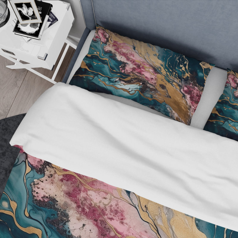 Ensemble de housse de couette Explorant les profondeurs de l'or rose Geode II Bedding